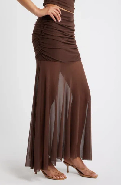 Open Edit Mesh Maxi Skirt In Brown