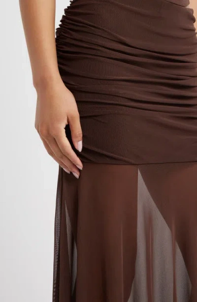 Open Edit Mesh Maxi Skirt In Brown