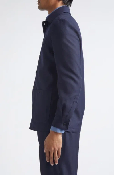 Thom Sweeney Wool Hopsack Overshirt In Blue