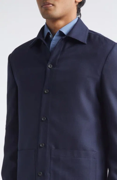 Thom Sweeney Wool Hopsack Overshirt In Blue
