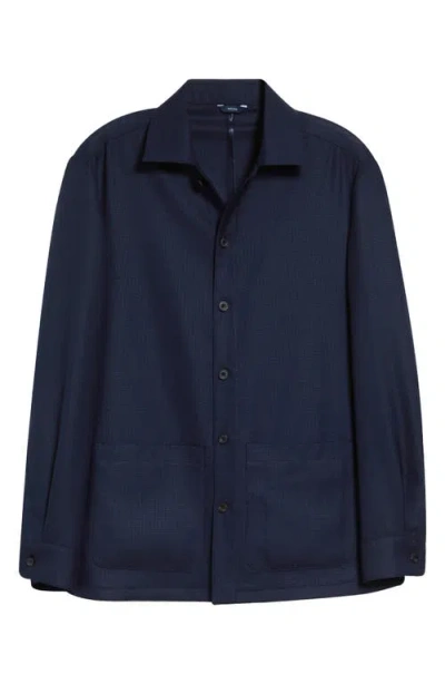 Thom Sweeney Wool Hopsack Overshirt In Blue