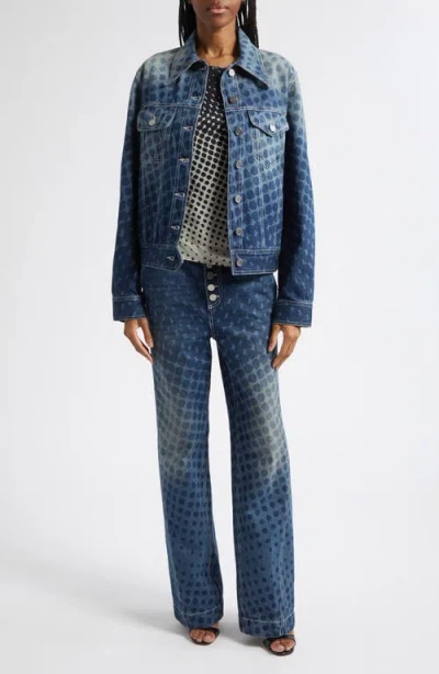 Christopher John Rogers Halftone Wiggle Dot Button-front Wide-leg Jeans In Blue