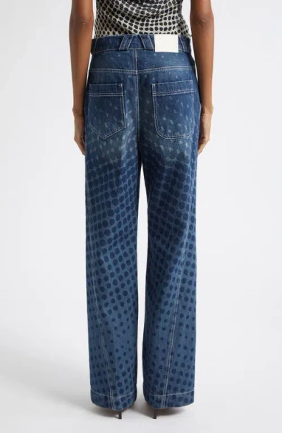 Christopher John Rogers Halftone Wiggle Dot Button-front Wide-leg Jeans In Blue