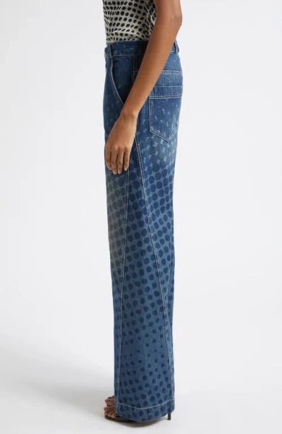 Christopher John Rogers Halftone Wiggle Dot Button-front Wide-leg Jeans In Blue