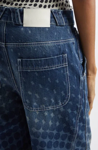 Christopher John Rogers Halftone Wiggle Dot Button-front Wide-leg Jeans In Blue