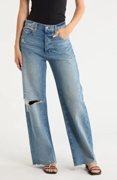 Paige Arellia Skimmer Covered Button Fly Wide Leg Jeans Terazzo Destructed In Blue