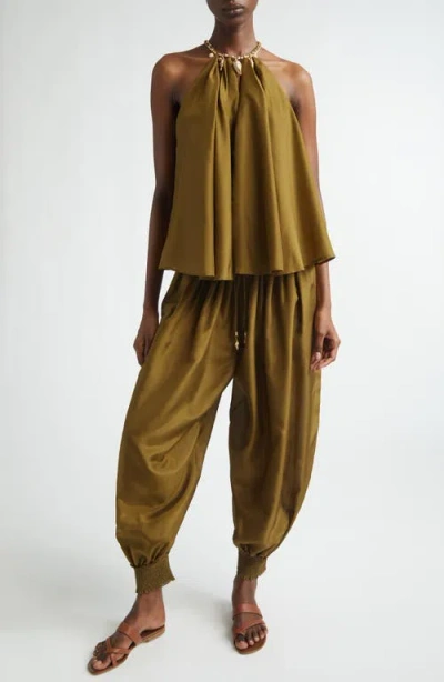 Zimmermann Womens Olive Mahon Chain Neck Silk Blouse Xl In Green