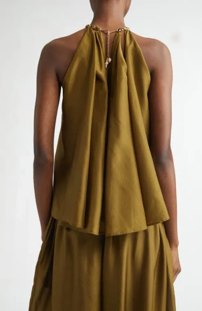 Zimmermann Womens Olive Mahon Chain Neck Silk Blouse Xl In Green