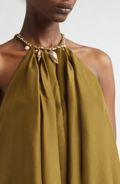 Zimmermann Womens Olive Mahon Chain Neck Silk Blouse Xl In Green