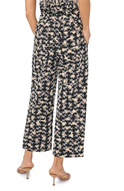 Cece Embroidered Ankle Wide Leg Pull-on Pants In Black