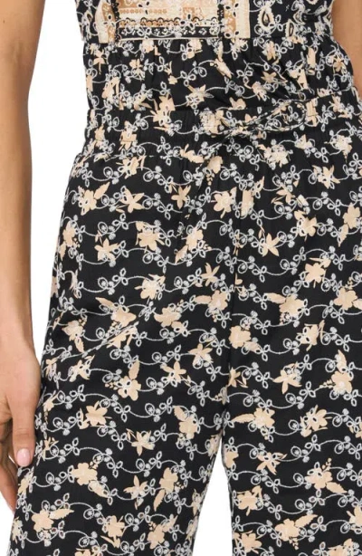 Cece Embroidered Ankle Wide Leg Pull-on Pants In Black