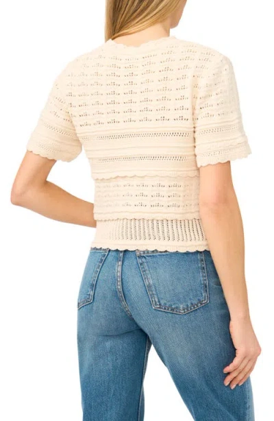 Cece Mixed Pointelle Stitch Cotton Sweater In White