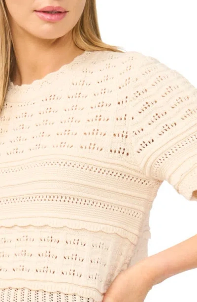 Cece Mixed Pointelle Stitch Cotton Sweater In White