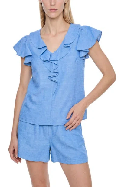 Cece Ruffle Top In Blue