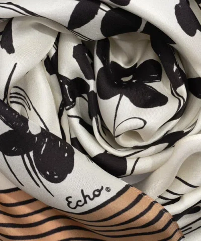 Echo Scribble Floral Silk Oblong In White