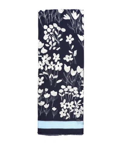 Echo Scribble Floral Silk Oblong In Blue