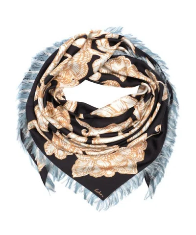 Echo Block Floral Oversized Silk Square In Black