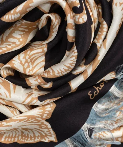 Echo Block Floral Oversized Silk Square In Black