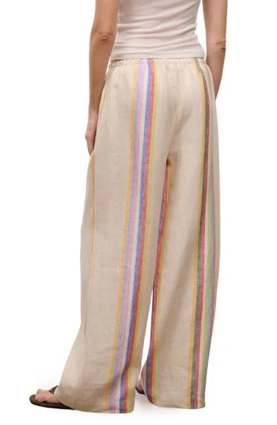 Staud Mateo Placed Stripe Linen Drawstring Pants In Neutral