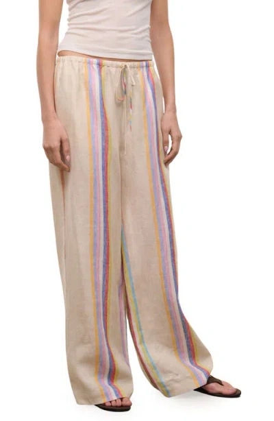Staud Mateo Placed Stripe Linen Drawstring Pants In Neutral