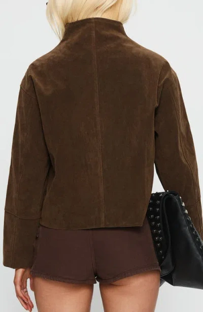 Princess Polly Faux Suede Funnel Neck Zip Up Cropped Jacket In Brown