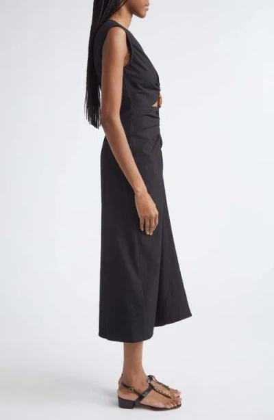 Veronica Beard Marisabel Bead Cutout Detail Stretch Cotton Dress In Black