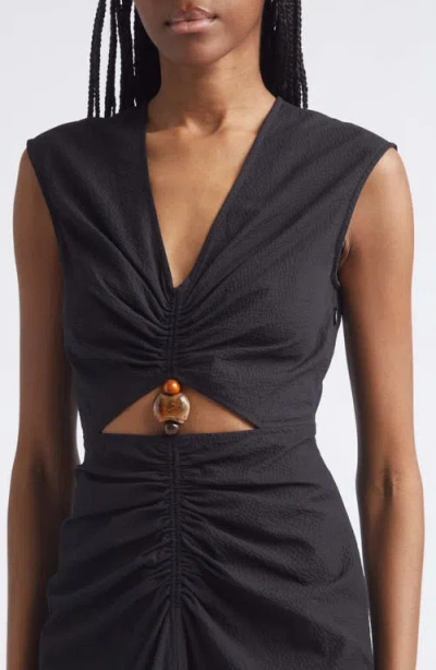 Veronica Beard Marisabel Bead Cutout Detail Stretch Cotton Dress In Black