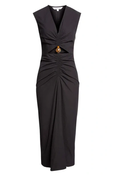 Veronica Beard Marisabel Bead Cutout Detail Stretch Cotton Dress In Black