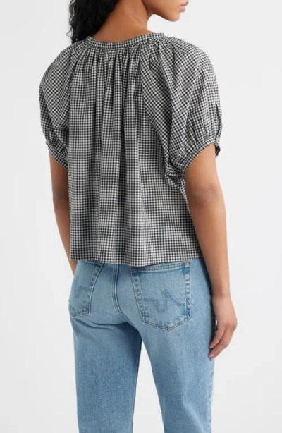 Doen June Gathered Checked Cotton Blouse In Gray