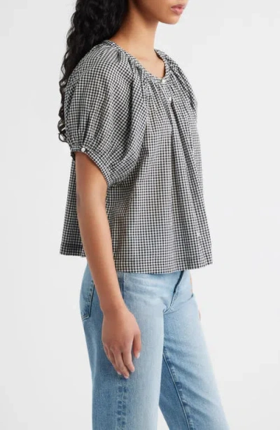 Doen June Gathered Checked Cotton Blouse In Gray