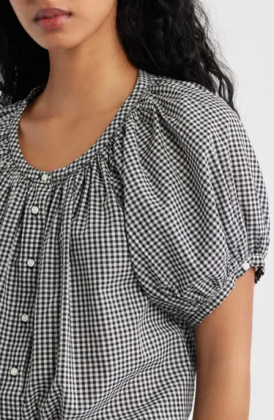 Doen June Gathered Checked Cotton Blouse In Gray
