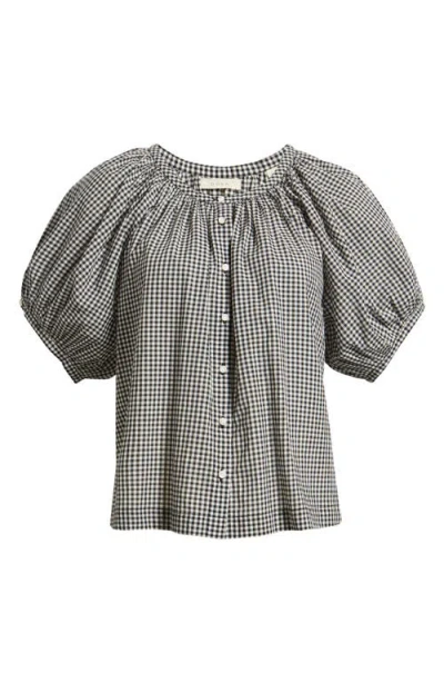 Doen June Gathered Checked Cotton Blouse In Gray