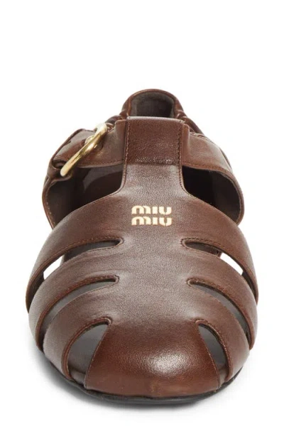 Miu Miu Refined Fisherman Sandals With Ruching And Adjustable Strap In Brown