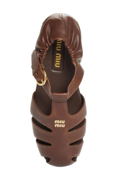 Miu Miu Refined Fisherman Sandals With Ruching And Adjustable Strap In Brown