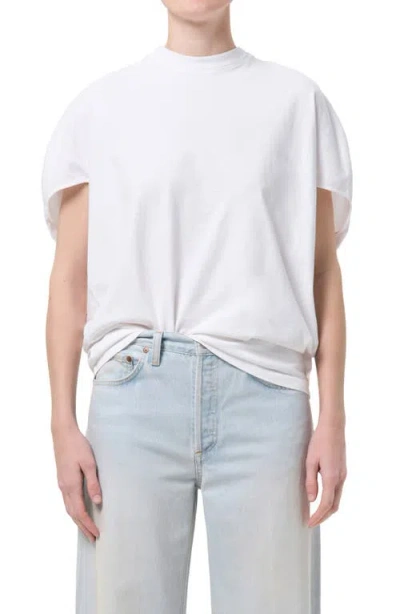 Agolde Souline Ruched Sleeve T-shirt In White