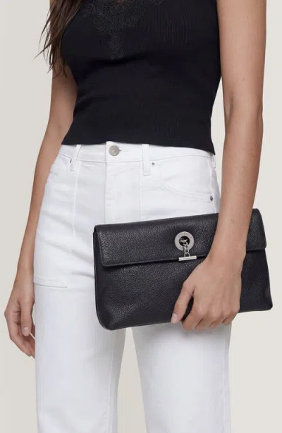Veronica Beard Anchor Medium Pebbled Leather Clutch In Black