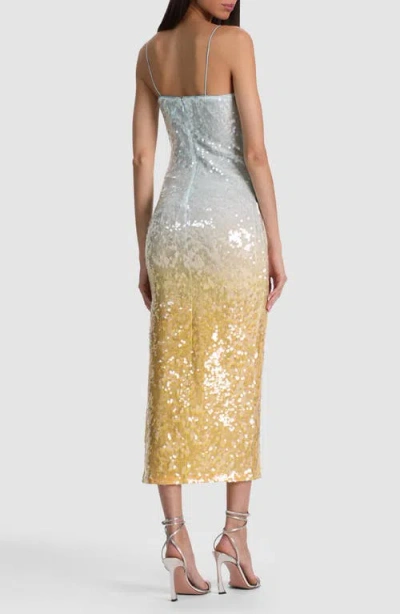 Alice And Olivia Delora Sequin Strapless Midi Dress Clear Skies In Blue