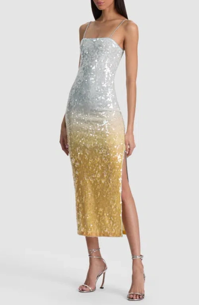 Alice And Olivia Delora Sequin Strapless Midi Dress Clear Skies In Blue