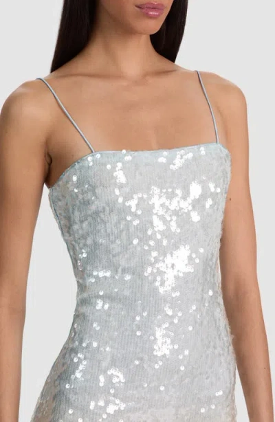 Alice And Olivia Delora Sequin Strapless Midi Dress Clear Skies In Blue