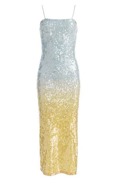 Alice And Olivia Delora Sequin Strapless Midi Dress Clear Skies In Blue