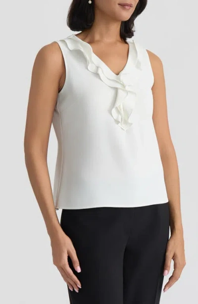 Kasper Plus Size Ruffled Sleeveless Top In White