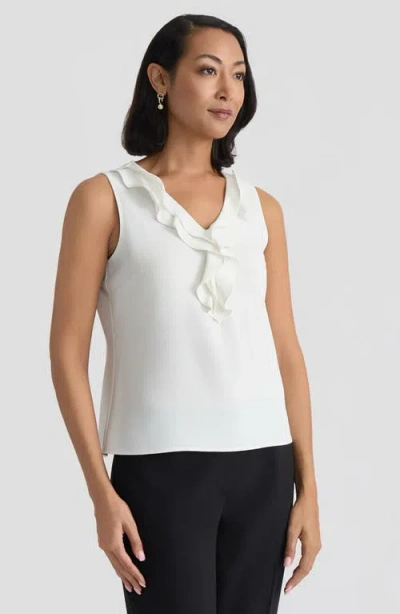 Kasper Plus Size Ruffled Sleeveless Top In White