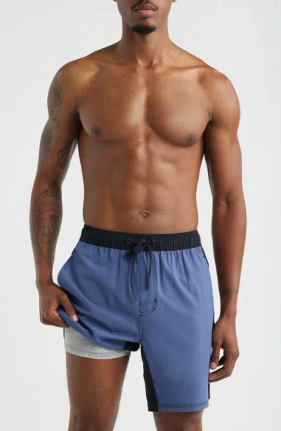 Santo Studio Tempo Wordmark Performance Drawstring Shorts In Blue