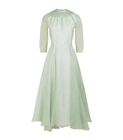Emilia Wickstead Hera Organza Ruffled Collar Dress In Duck-egg Green