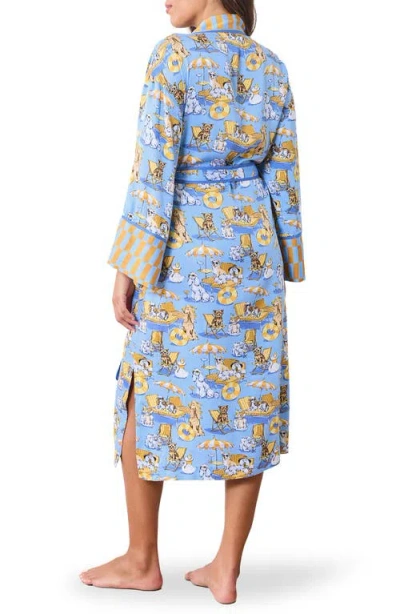 Printfresh Satin Robe In Blue