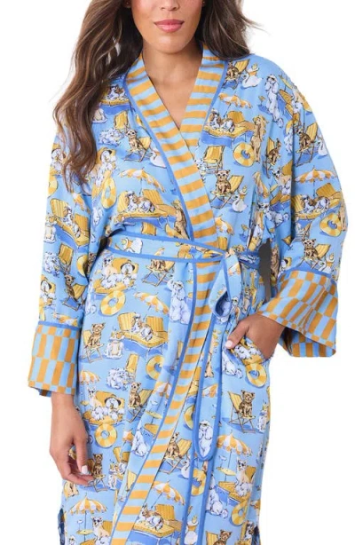 Printfresh Satin Robe In Blue
