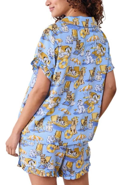 Printfresh Ruffle Satin Pajamas In Blue