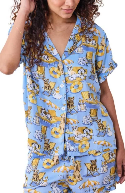 Printfresh Ruffle Satin Pajamas In Blue