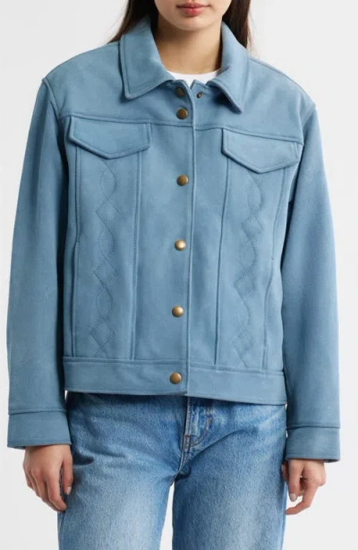 Frye Cow Split Leather Jacket In Blue