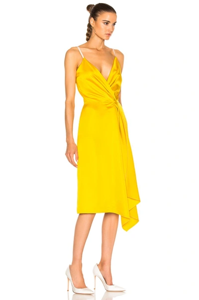 Shop Victoria Beckham Heavy Fluid Silk Wrap Dress In Yellow. In Yellow & Pale Rose
